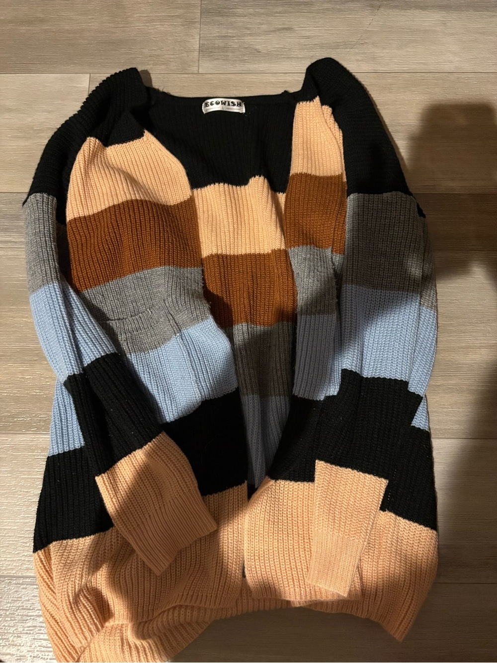 Wish Colorblock Rib-Knit Sweater in Black, Peach, Brown, Gray, Light Blue